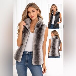 Fuda Reversible Faux Fur & Faux Leather Vest Gray & gray/taupe Zip Front
